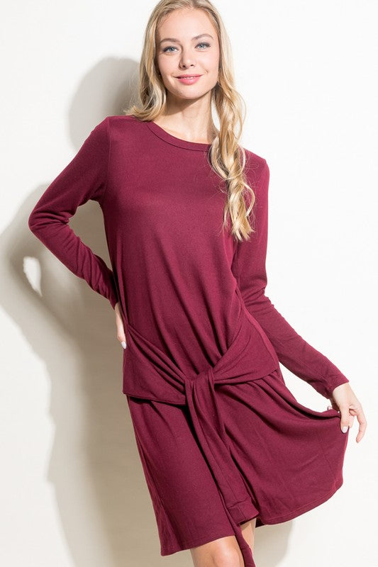 SOLID BRUSHED JERSEY SHIFT CASUAL MINI DRESS