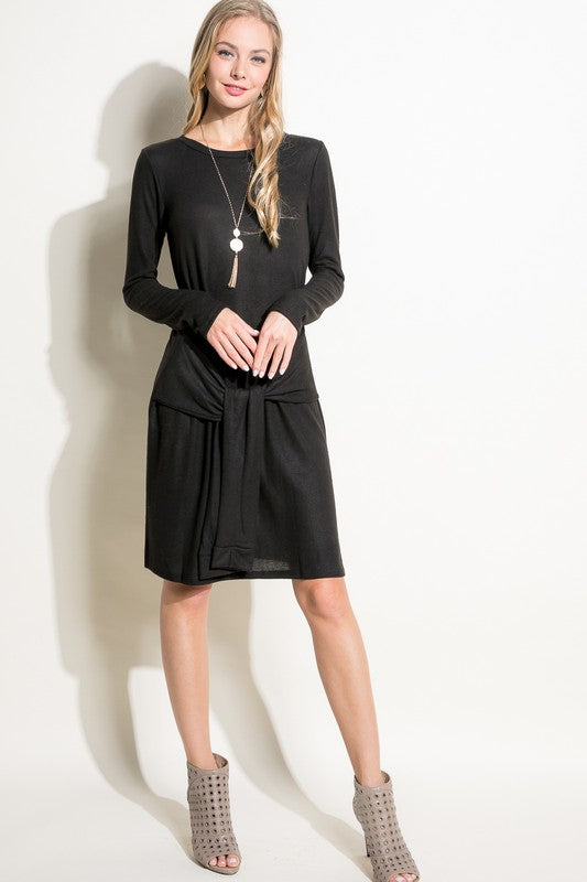 SOLID BRUSHED JERSEY SHIFT CASUAL MINI DRESS