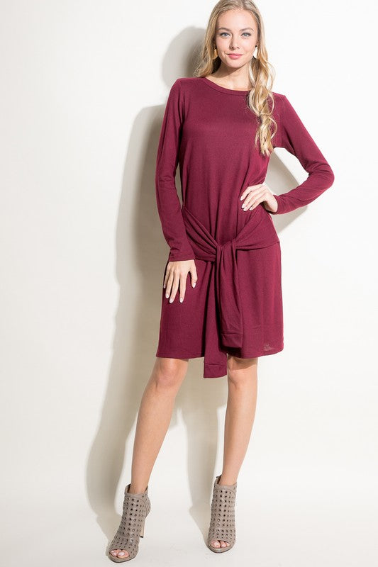 SOLID BRUSHED JERSEY SHIFT CASUAL MINI DRESS